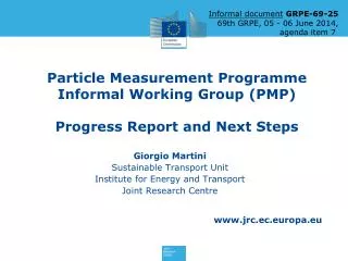 Particle Measurement Programme Informal Working Group (PMP) Progress Report and Next Steps
