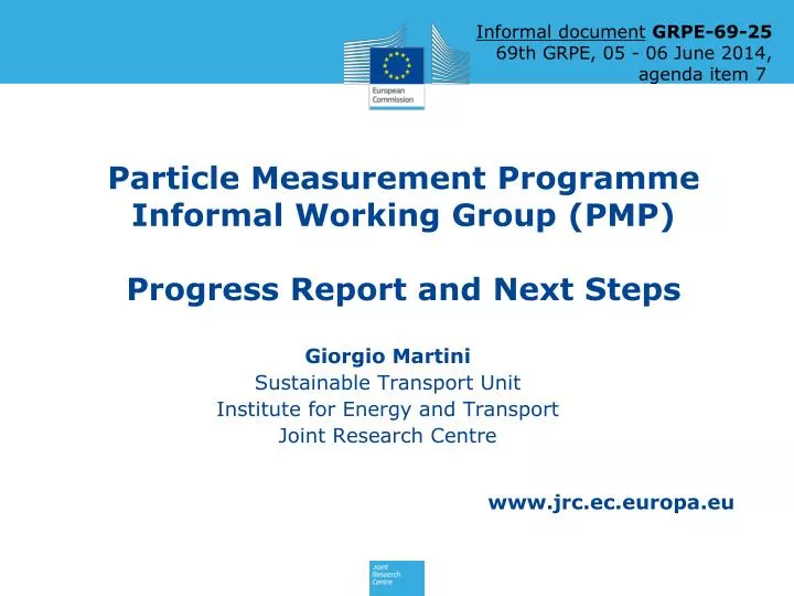 particle measurement programme informal working group pmp progress report and next steps