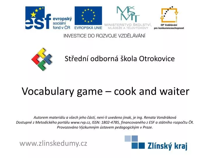 vocabulary game cook and waiter