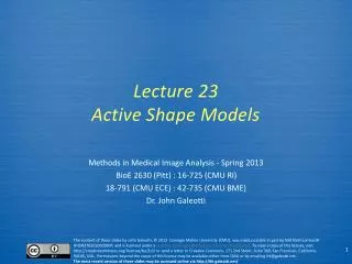 Lecture 23 Active Shape Models