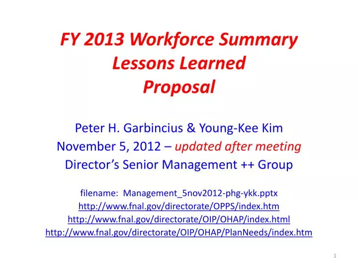 fy 2013 workforce summary lessons learned proposal