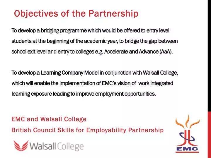 emc and w alsall college british council skills for employability partnership