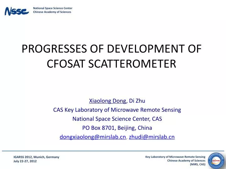 progresses of development of cfosat scatterometer