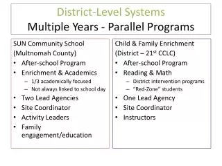 District-Level Systems Multiple Years - Parallel Programs