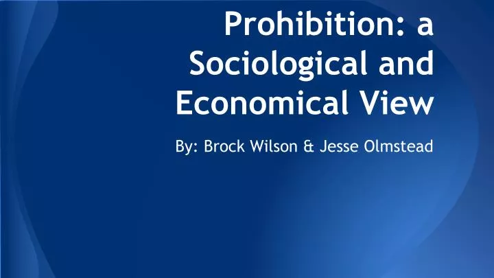 prohibition a sociological and economical view