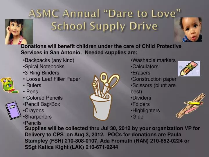 asmc annual dare to love school supply drive