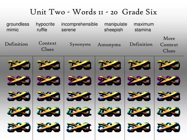 unit two words 11 20 grade six