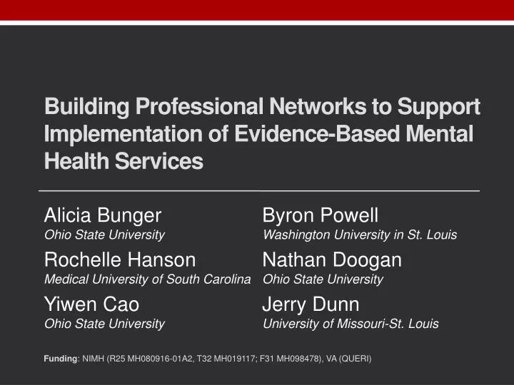building professional networks to support implementation of evidence based mental health services