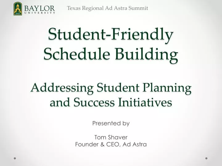 student friendly schedule building addressing student planning and success initiatives