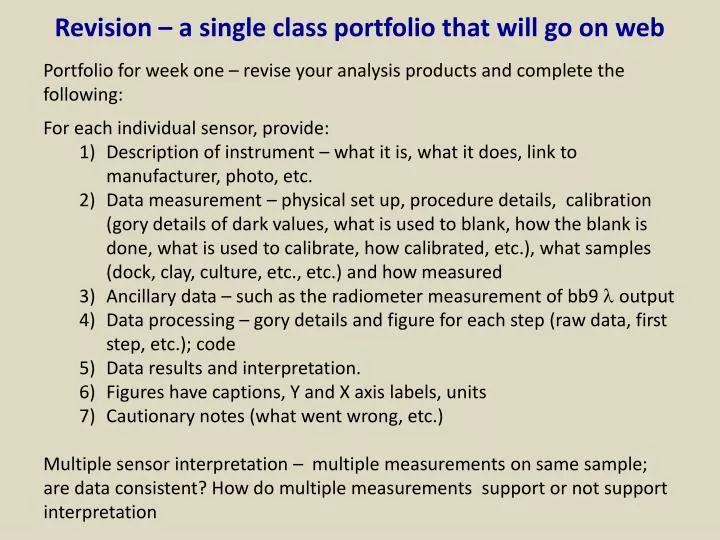revision a single class portfolio that will go on web