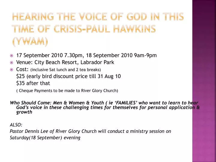 hearing the voice of god in this time of crisis paul hawkins ywam