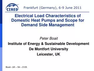 Peter Boait Institute of Energy &amp; Sustainable Development De Montfort University