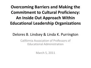 California Association of Professors of Educational Administration March 5, 2011