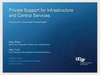 Private Support for Infrastructure and Central Services Growing with a Sustainable Financial Model