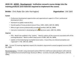 Briefer: Chris Rader (for John Harrington) Organization: CAC QAO