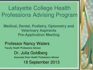 Lafayette College Health Professions Advising Program