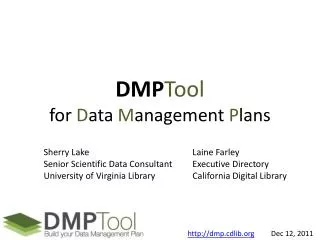 DMP Tool for D ata M anagement P lans