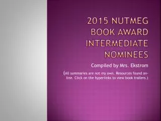 2015 Nutmeg book award intermediate nominees