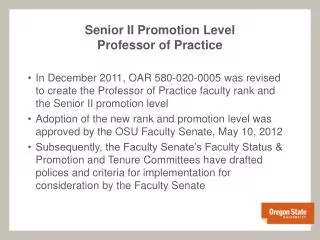 Senior II Promotion Level Professor of Practice