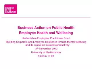 Business Action on Public Health Employee Health and Wellbeing