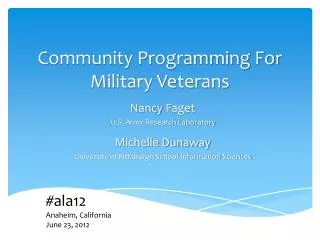 Community Programming For Military Veterans
