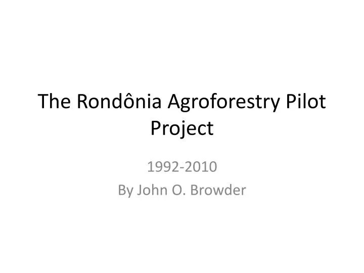 the rond nia agroforestry pilot project
