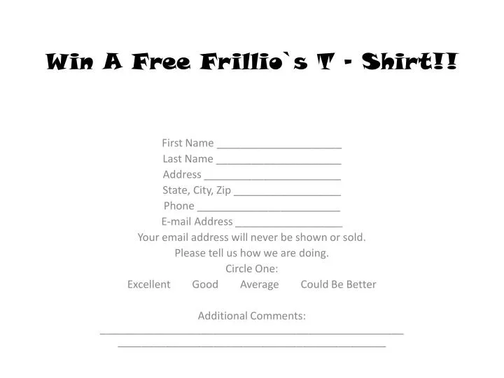win a free frillio s t shirt