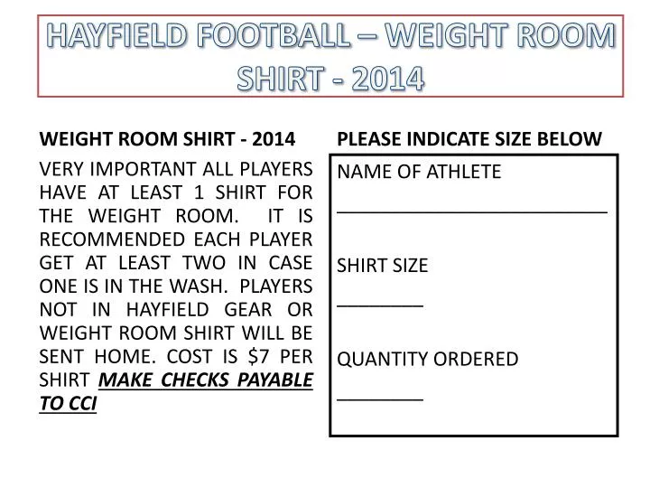 hayfield football weight room shirt 2014