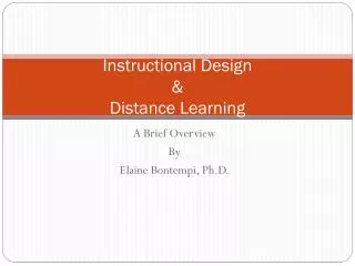 Instructional Design &amp; Distance Learning