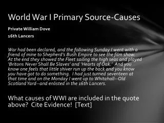 World War I Primary Source-Causes