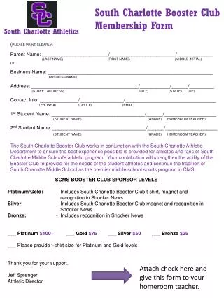 South Charlotte Booster Club Membership Form