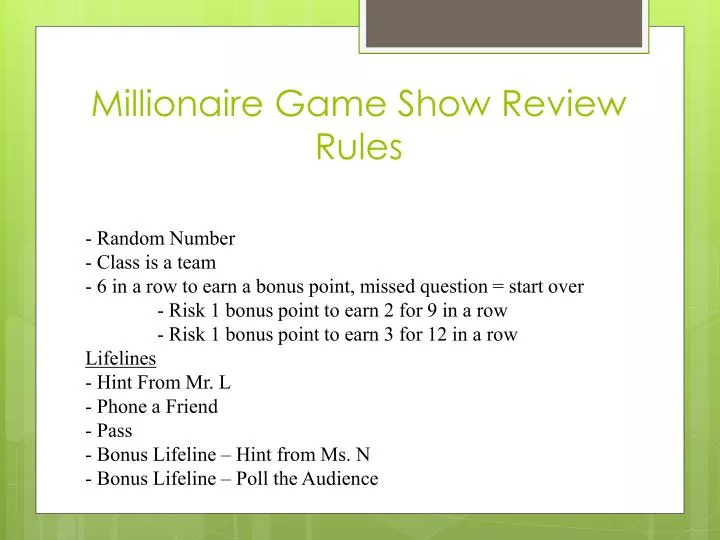 millionaire game show review rules
