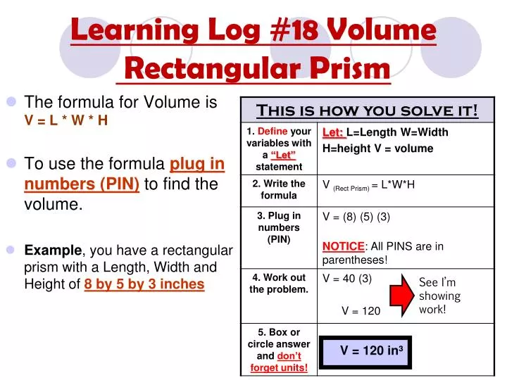 learning log 18 volume rectangular prism