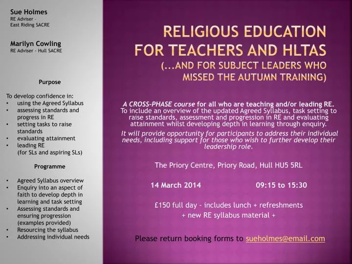 religious education for teachers and hltas and for subject leaders who missed the autumn training