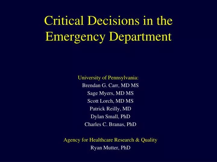 critical decisions in the emergency department