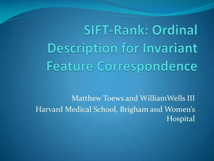 sift rank ordinal description for invariant feature correspondence