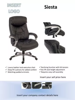 Luxury leather look executive chair Deep-fill cushions for added comfort Matching padded armrests