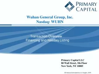 Wuhan General Group, Inc. Nasdaq : WUHN