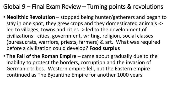 global 9 final exam review turning points revolutions