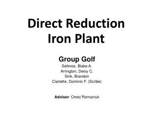 Direct Reduction Iron Plant