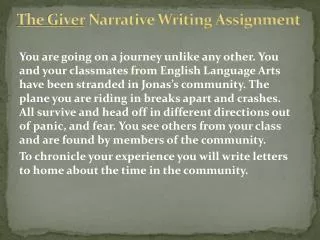 The Giver Narrative Writing Assignment