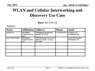 WLAN and Cellular Interworking and Discovery Use Case