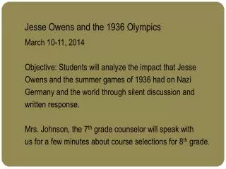 Jesse Owens and the 1936 Olympics