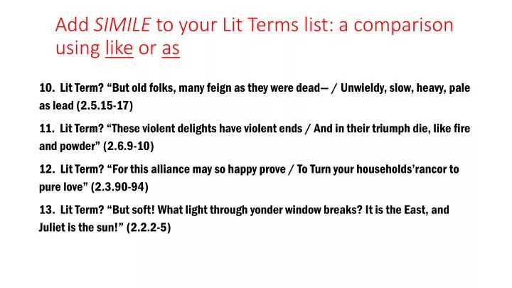 add simile to your lit terms list a comparison using like or as