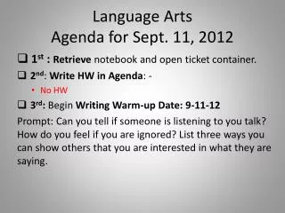 Language Arts Agenda for Sept. 11, 2012