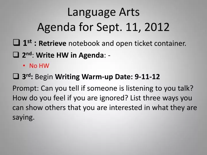 language arts agenda for sept 11 2012