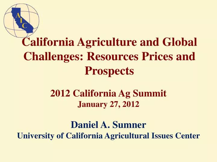 california agriculture and global challenges resources prices and prospects