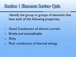 Section 1 Elements Review Quiz