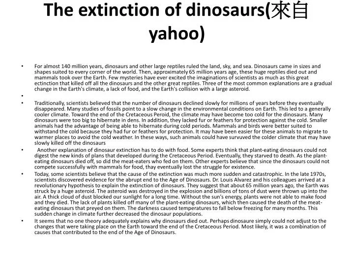 the extinction of dinosaurs yahoo