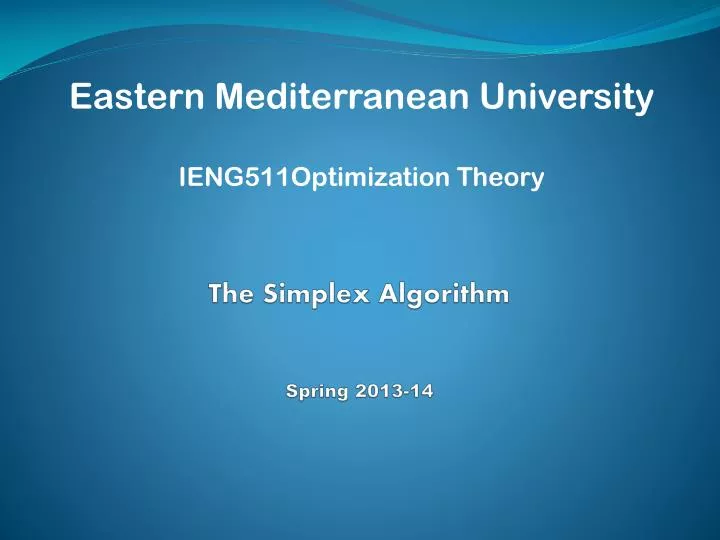 the simplex algorithm spring 2013 14